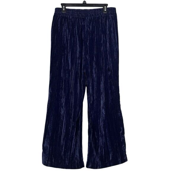 Gap Womens Velvet Pull On Wide Leg Pants Large Blue Palazzo Tuxedo Iridescent - Picture 3 of 7